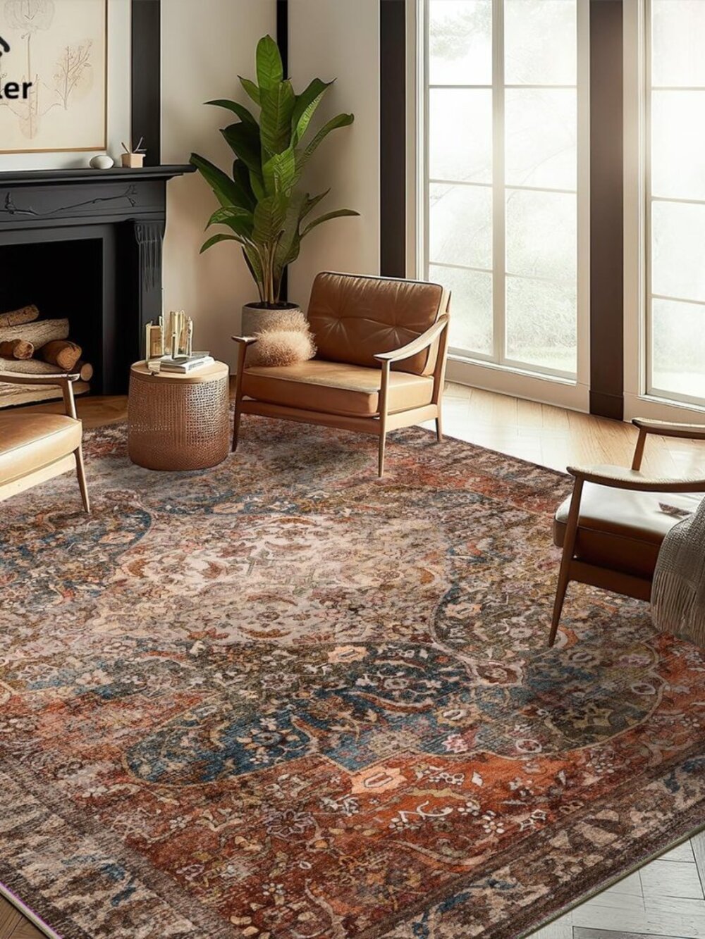 8x10 Area Rug Washable Vintage Traditional Mat Distressed Indoor Foldable Thin